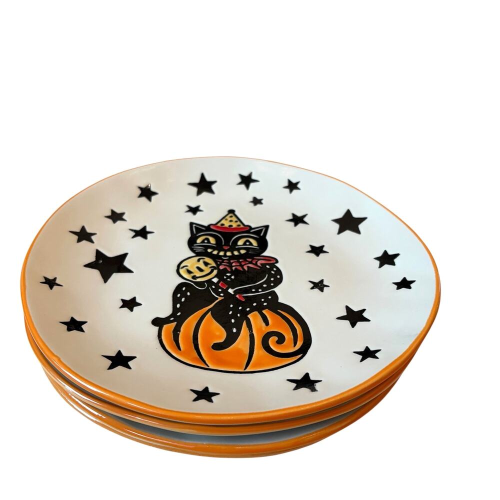 Eli & Ana Moxy Vintage Cat Salad Plates 8in Set of 4 Spooky Retro Halloween New - Picture 5 of 10